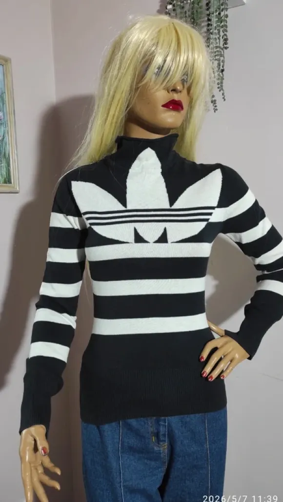 Sweter Adidas Originals Półgolf Vintage Logo Trefoil Paski Bawełna Retro Klasyk Unikat Rozmiar S M