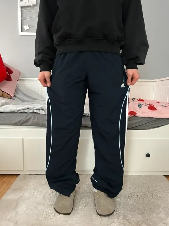 Szerokie spodnie ortalion adidas 3paski alternative vintage