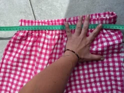 Trendy szerokie spodnie kolorowe z falbanką m w kratkę Vichy viralowe