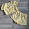 Żółty komplet damski boho pastel set loose comfy puff sleeves shorts co ord L 40