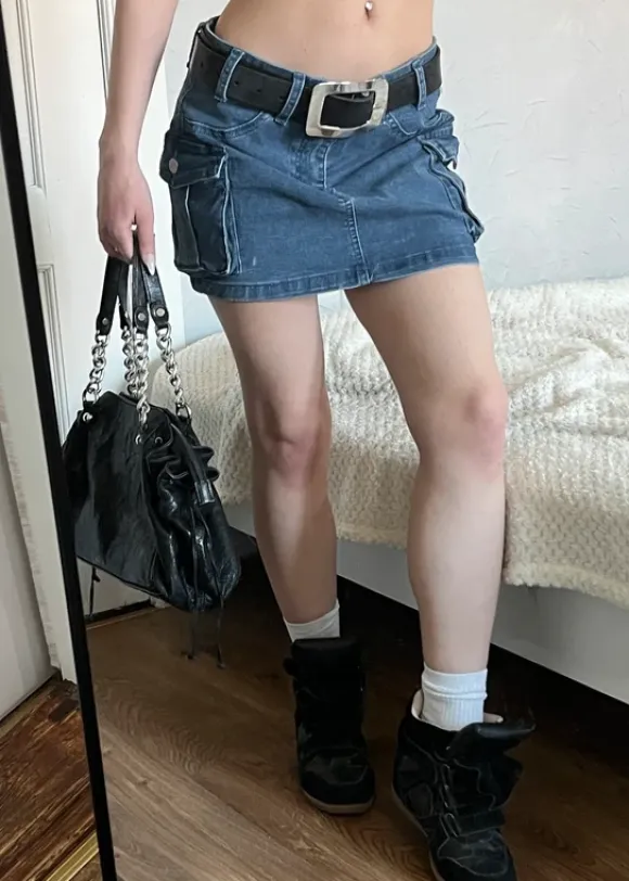 vintage low rise mini skirt y2k 00s dark blue denim swag spódniczka mini krótka z niskim stanem