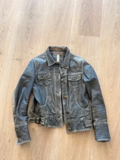 Vintage mørkebrun læderjakke