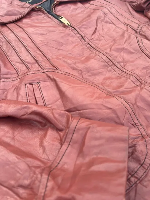Vintage oversized cognac leather jacket / distressed 90s fit