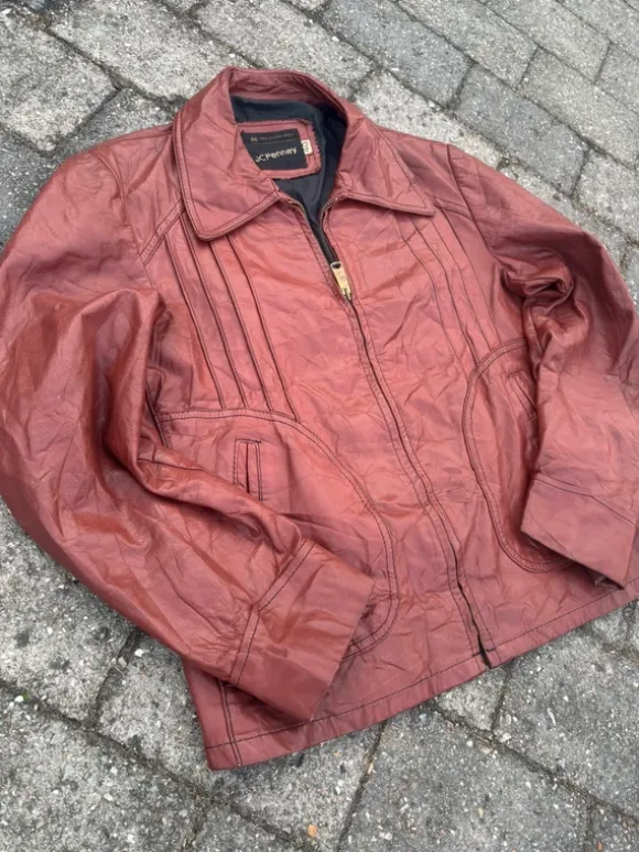 Vintage oversized cognac leather jacket / distressed 90s fit