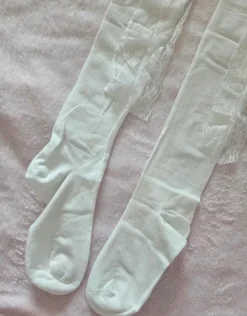 Vita knästrumpor med spets , kawaii, coquette, dollette, balletcore, lolita