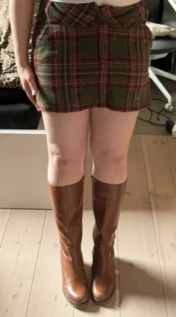 Wool check midi skirt