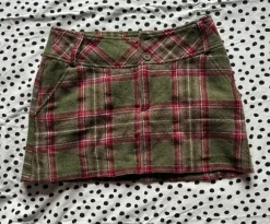 Wool check midi skirt