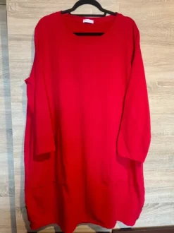 Włoska ekstra długa czerwona bluza tunika z kieszeniami Italy moda oversize 54 56 bawełna 95%