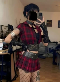 Zestaw alt punk gotycki spódniczka top restyle rave hell bunny killstar disturbia forest ink