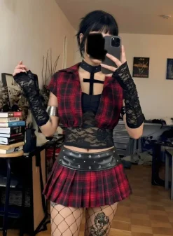 Zestaw alt punk gotycki spódniczka top restyle rave hell bunny killstar disturbia forest ink