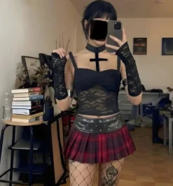 Zestaw alt punk gotycki spódniczka top restyle rave hell bunny killstar disturbia forest ink