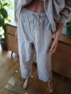 Zestaw lniany Cubus XL koszula spodnie len 100% beżowy cappuccino