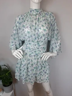 Zwiewna kwiatowa sukienka kimono drapowana marszczona szerokie rękaw tiul